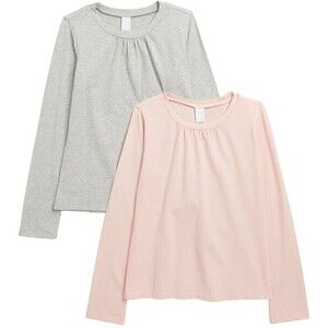 Harper Canyon Crew Neck Long Sleeve T-Shirt Pack Of 2 (White And Pink ) Size 8